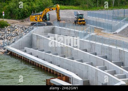 Fischleiter im Bau für Laichzug am lech nördlich von landsberg am lech Stockfoto