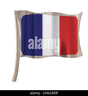 Frankreich glänzende Metall Flagge mit Pole Stock Vektor