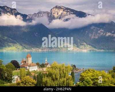 spiez am thunersee mit niederhorn Stockfoto