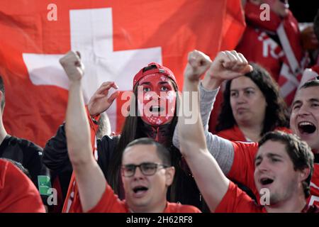 Rom, Italien. November 2021. Schweizer Fans beim Qualifikationsspiel von Katar 2022 zwischen Italien und der Schweiz im Olimpico Stadium in Rom (Italien), 12. November 2021. Foto Andrea Staccioli/Insidefoto Kredit: Insidefoto srl/Alamy Live News Stockfoto