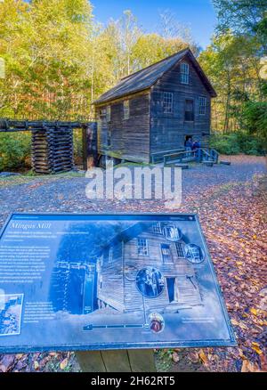 Mingus Mill eine Wassermühle zum Mahlen von Mais im Great Smoky Mountains National Park in North Carolina, USA Stockfoto