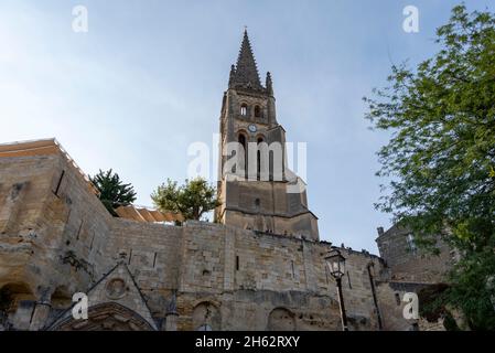 frankreich, Nouvelle-aquitaine, departement gironde, saint emilion, Felskirche in der Altstadt, berühmte Weinstadt, ist ein unesco-Weltkulturerbe Stockfoto