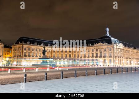 frankreich, bordeaux, novelle-aquitaine, Börse, Place de la Bourse, nachts Stockfoto