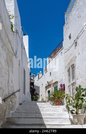 ostuni, provinz brindisi, apulien, italien. In den Gassen von ostuni. ostuni wird auch die weiße Stadt genannt Stockfoto