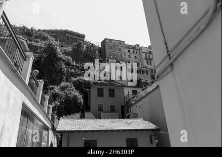 Schöne Aussicht auf manarola Stadt. Ist eines von fünf berühmten bunten Dörfern des nationalparks cinque terre in italien, zwischen Meer und Land auf steilen Klippen ausgesetzt. ligurien Region von italien. Stockfoto