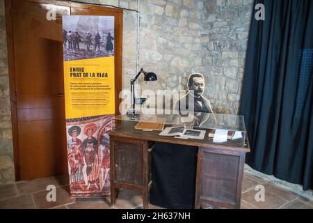 Ausstellung über Enric Prat de la Riba Schriftsteller und katalanischen Politiker im Castell de Mur und Col·lagiata de Santa Maria de Mur Conca de Tremp. Pallar Stockfoto