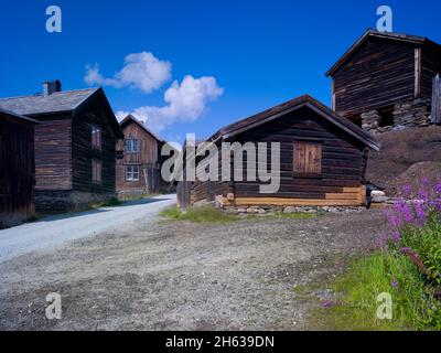 europa, norwegen, provinz trondelag, bergbaustadt röros, historische Holzhäuser der Bergleute Stockfoto