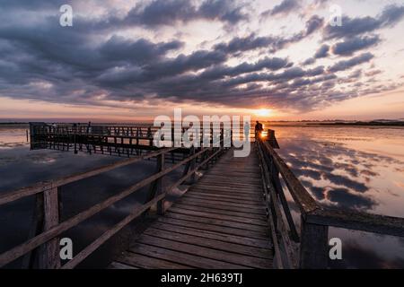 federsee-Fußgängerbrücke, Bad buchau, Sonnenaufgang Stockfoto