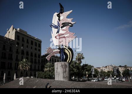 el Cap de barcelona ist eine Skulptur des amerikanischen Pop-Künstlers roy lichtenstein für die olympischen Sommerspiele 1992 in barcelona. Stockfoto