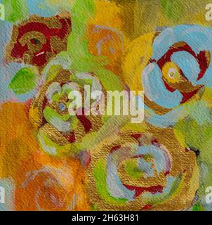 regine martin, Gemälde, Acryl, Buntstift, mit Blattgold: Blumenstrauß Stockfoto
