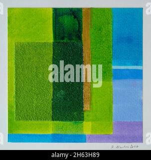 regine martin, Malerei, Acryl, Buntstift, mit Blattgold Beschichtung: Grußkarte Stockfoto