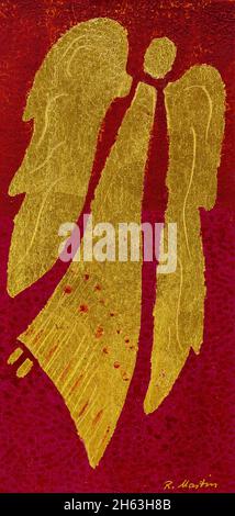 regine martin, Malerei, Acryl, Buntstift, mit Blattgold Beschichtung: Engel abstrakt Stockfoto