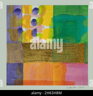 regine martin, Malerei, Acryl, Buntstift, mit Blattgold Beschichtung: Grußkarte Stockfoto