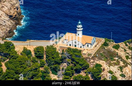 Luftbild, Leuchtturm von Far de capdepera auf punta de capdepera, balearen, mallorca, capdepera, spanien Stockfoto