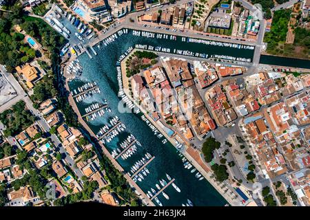 Luftbild, Strand und Yachthafen von porto cristo, manacor, mallorca, europa, balearen, spanien Stockfoto