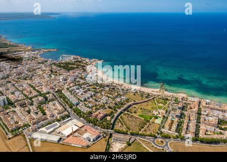 Luftbild, cala Gamba Hafen, el coll d'en rabassa Marina, playa ciudad Jardín Strand, Parc de son parera, palma, mallorca, balearen, spanien Stockfoto