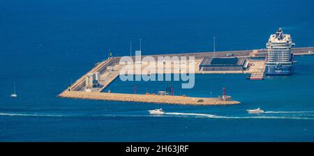 Luftbild, Hafen mit Kreuzfahrt-Schiff, palma, mallorca, balearen, spanien Stockfoto