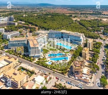 Luftbild, Swimmingpool im hipels gran playa de palma und playa de palma Palast, Las maravillas, palma, mallorca, balearen, spanien Stockfoto