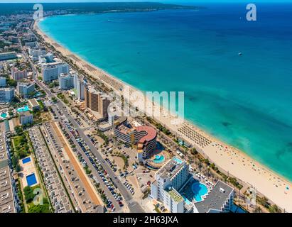 Luftbild, Bucht von palma mit Sandstrand, Hotelanlagen, Las maravillas, palma, mallorca, balearen, spanien Stockfoto