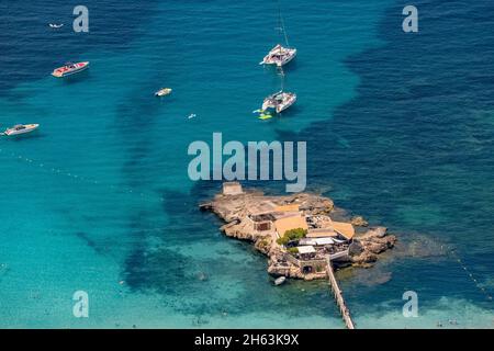 Luftbild,illeta Restaurant auf kleiner Insel mit Steg am strand von platja de Camp de mar,andratx,mallorca,balearen,spanien Stockfoto