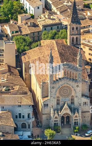 Luftbild, Kath. kirche St. bartholomäus, església parroquial de sant bartomeu de Sóller, Sóller, europa, balearen, spanien, mallorca Stockfoto