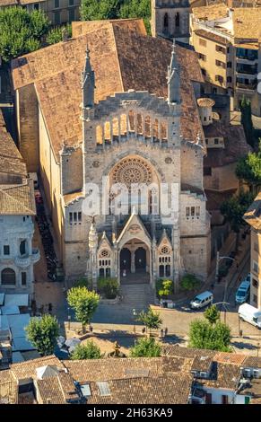 Luftbild, Kath. kirche St. bartholomäus, església parroquial de sant bartomeu de Sóller, Sóller, europa, balearen, spanien, mallorca Stockfoto