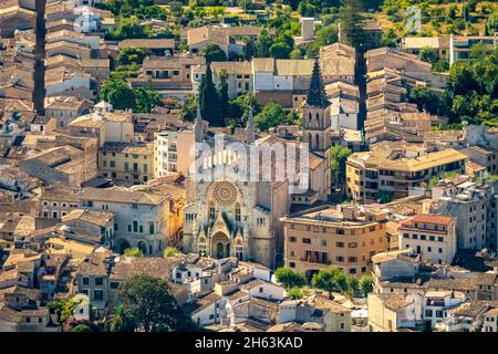 Luftbild, Kath. kirche St. bartholomäus, església parroquial de sant bartomeu de Sóller, Sóller, europa, balearen, spanien, mallorca Stockfoto