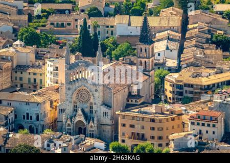 Luftbild, Kath. kirche St. bartholomäus, església parroquial de sant bartomeu de Sóller, Sóller, europa, balearen, spanien, mallorca Stockfoto