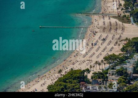 Luftbild, Strand und Strandleben auf platja d'alcudia, alcudia, mallorca, balearen, spanien Stockfoto