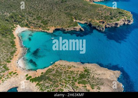 Luftbild, Buchten mit Strand im Osten von manacor, Traumstrand, Traumbucht, manacor, mallorca, balearen, spanien Stockfoto