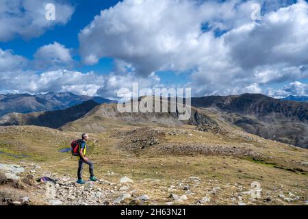 toblach, provinz bozen, Südtirol, italien. Unterwegs auf dem toblacher höhenweg zwischen der Marchkinkele und dem pfannhorn Stockfoto