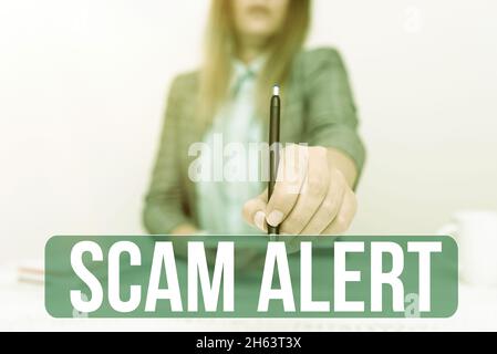 Textschild mit Scam Alert. Business-Ansatz unerwünschte E-Mails, die die Aussicht auf ein Schnäppchen mit neuen Smartphone-Technologie behauptet Stockfoto