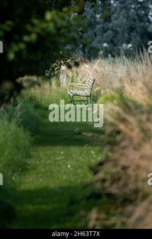 Leere Bank in einem Park. Stockfoto