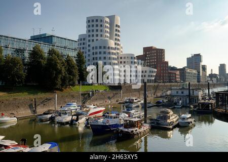 Frank gehrys neuer zollhof im medienhafen düsseldorf am rhein, Nordrhein-westfalen, deutschland Stockfoto