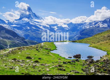 stellisee mit matterhorn 4478m, zermatt, mattertal, walliser alpen, wallis, schweiz Stockfoto