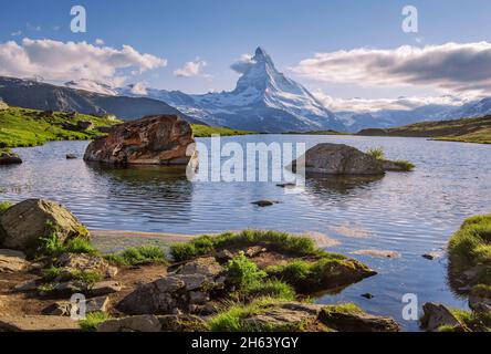 stellisee mit matterhorn 4478m in der Abendsonne,zermatt,mattertal,walliser alpen,wallis,schweiz Stockfoto