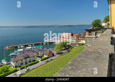 Blick vom neuen Schloss auf den Hafen von meersburg,Bodensee,baden-württemberg,deutschland Stockfoto