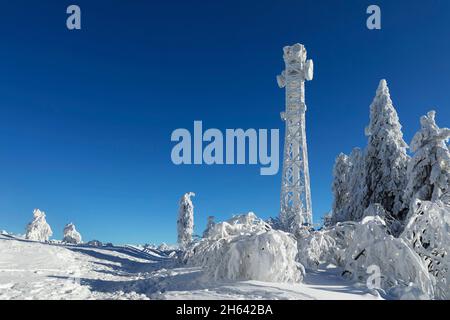 Fernmeldeturm auf der hornisgrinde im Winter, Schwarzwald, baden-württemberg, deutschland Stockfoto