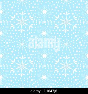 Schönes Muster aus weißen Schneeflocken auf blauem Hintergrund für das Winterdesign. Sammlung von Weihnachten Neujahr. Hintergrundbilder zu Feiertagen. Stock Vektor