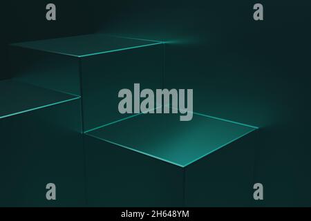 3D Rendering dunkelgrün Metall Würfel für futuristische moderne High-Tech-Werbung abstrakt für Hintergrund Stockfoto