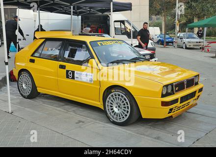 Narcís Pou-Lancia Delta Integrale in der Subiba al Coll del Pollatre-2018 der katalanischen Mountain Motor Championship Stockfoto