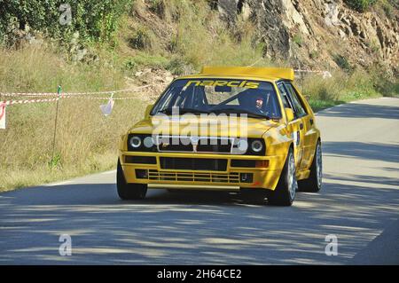 Narcís Pou-Lancia Delta Integrale in der Subiba al Coll del Pollatre-2018 der katalanischen Mountain Motor Championship Stockfoto