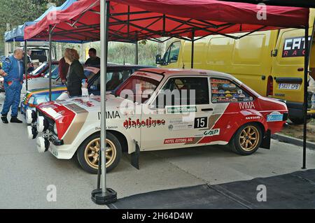 Xavier Diña-Ford Escort in der Subiba al Coll del Pollatre-2018 der katalanischen Bergmotormeisterschaft Stockfoto