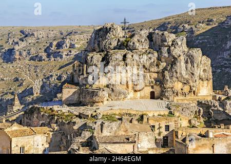 Die Felskirche Santa Maria de Idris, in der Altstadt (sassi di Matera), Matera, Pulgia, Süditalien Stockfoto