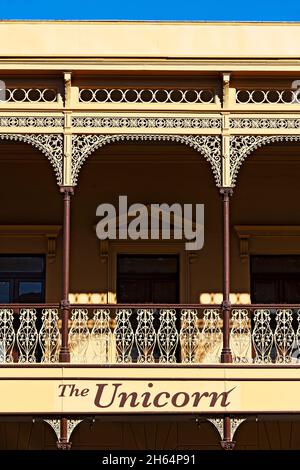 Ballarat Australien / das um 1886 erbaute Unicorn Hotel in der Sturt Street Ballarat. Stockfoto