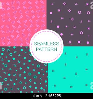 Funky Memphis nahtlose Vektor Muster. 80 s und 90 s School fashion schwarz-weiß Textur Hintergründe mit einfachen geometrischen Formen. Hintergrund mit Stock Vektor