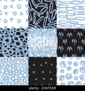 Handgezeichnete Texturen, Vorlage,. Schraffur gezeichnet nahtlos, Muster, Vektor-Design-Elemente Vektor-Set von Hintergrundtextur, Punkte, Striche, Ornament Stock Vektor