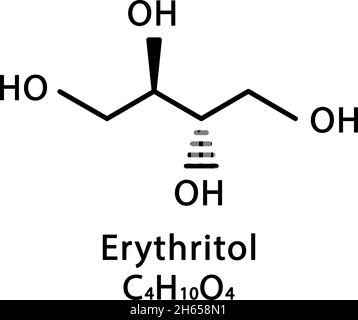 Molekulare Struktur von Erythritol. Chemische Formel des Erythritolskeletts. Vektordarstellung der chemischen Molekülformel Stock Vektor