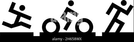Triathlon-Liniensymbol eingestellt. Schwimmen, Laufen und Fahrrad-Symbole. Einfache Sportschilder. Stock Vektor