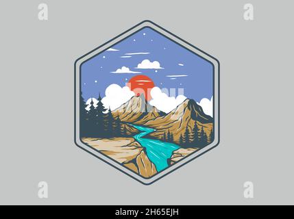 Fluss zwischen Bergklippen Illustration Design Stock Vektor